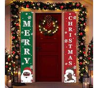 Festone natalizio con scritta "Happy Christmas", 180,3 x 30,5 cm, da appendere, con Babbo Natale nero, decorazione natalizia per interni, esterni, cortile, giardino e feste