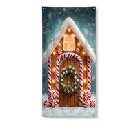 Festone natalizio per porta della casa di pan di zenzero, design festivo con bastoncini di zucchero per decorazioni natalizie, decorazione stagionale per interni ed esterni, 91 x 182 cm