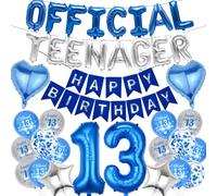 Festone per 13° compleanno per ragazzo - 41 pezzi blu bianco Happy Birthday Banner decorazione ufficiale adolescente numero cuore stella palloncini in lamina per ragazzi di 13 anni forniture per