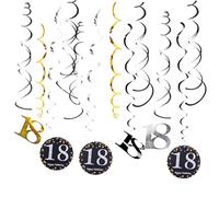 Festone per 18° compleanno da appendere a vortici decorazioni nere e oro 18° compleanno bandierine decorazioni per soffitto