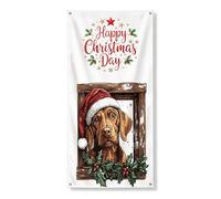 Festone per cani con scritta "Happy Christmas Day", con cappello di Babbo Natale, decorazione per interni ed esterni, sfondo festivo per celebrazioni, 91 x 182 cm