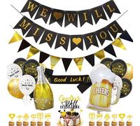 Festone per feste a tema lasciando, 33 pezzi, oro e nero, con scritta "We Will Miss You" (lingua italiana non garantita)
