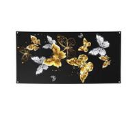 Festone per feste con farfalle bianche e dorate, sfondo per feste di compleanno, Capodanno, Natale, feste.