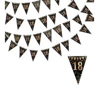 Festone per feste di compleanno per 18° compleanno, bandierine per feste di compleanno, 36 pezzi triangolo oro nero glitter diamante con numeri 18° compleanno anniversario a tema decorazione forniture