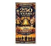 Festone per porta celebrativo, design patriottico vintage con campana e stelle, decorazione per esterni per il giorno dell'indipendenza, 91 x 182 cm