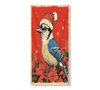 Festone per porta con scritta "Holiday Blue Jay", design vintage con uccellini natalizi, decorazione per interni ed esterni, sfondo da appendere a tema invernale, 91 x 183 cm