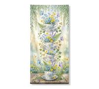 Festone per porta tazze da tè, design floreale vintage con farfalle, decorazione primaverile e pasquale, per interni ed esterni, da appendere, 91 x 182 cm
