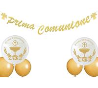 Festone Prima Comunione Striscione Ghirlande Banner +6 Palloncino Comunione Bandierine Addobbi Decorazioni Festa Striscione Decorativo per Comunione Cresima Battesimo