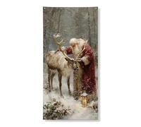 Festone vintage con Babbo Natale e renna, decorazione invernale per le vacanze, per interni ed esterni, 91 x 182 cm