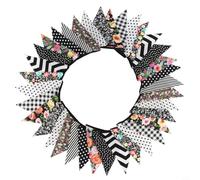 Festone vintage in tessuto floreale, bandierine triangolari in cotone da 1,9 m, con 36 gagliardetti per matrimoni, compleanni, feste in giardino e decorazione da appendere all'aperto per la casa (nero