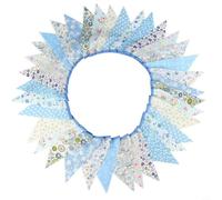 Festone vintage in tessuto floreale, bandierine triangolari in cotone da 1,9 m, con 36 gagliardetti per matrimoni, compleanni, feste in giardino e decorazione da appendere per la casa all'aperto (blu)
