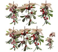 Festoni di Natale Set di 6 pigne artificiali a bacca rossa Festone a goccia con fiocco Decorazioni natalizie per vacanze di Natale Mantello per porta Camino Interni ed esterni, Festoni