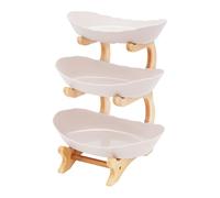 Fetcoi Porcellana a 3 ripiani, con supporto in bambù naturale, per frutta, pane, snack, frutta, verdura (terra)