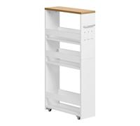 FetiNes Carrello per Nicchia con Ruote, 4 Livelli, Servizio Stretto Salvaspazio, Carrello da Cucina Bagno Sottile Multiuso 40x15x80cm,Rovere Chiaro+Bianco