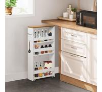 FetiNes Carrello per nicchia da 15 cm di larghezza, 4 ripiani, con manico e ringhiere, in legno, per cucina, bagno, 40 x 15 x 80 cm, marrone vintage e bianco