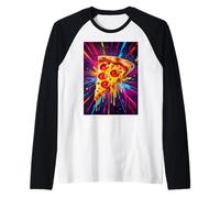 Fetta di Pizza al Formaggio Che Si scioglie incandescente in un'esplosione di Colore Maglia con Maniche Raglan