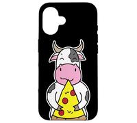 Fetta di pizza allegra che abbraccia la mucca Custodia per iPhone 16