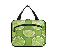 Fette di lime verde appeso borse da toilette per viaggiare con gancio, borse unisex di design con cerniera per il campeggio viaggiatore Bolsa para maquillaje L