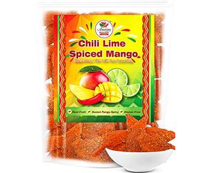 Fette di mango essiccato al lime e peperoncino, 1 libbra sacchetto, dolce, piccante e piccante, frutta secca autentica in stile messicano, fresca e naturale