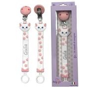 Fettuccia, Catenella portaciuccio personalizzata con nome, in silicone,FIGURE,BABYJART,catenella sicura per il bambino,compatibile con ciuccio MAM e CHICCO AZIENDA ITALIANA,MADE IN ITALY! (GATTINA)