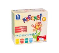 Feuchtmann KLECKSi 633.0654 - Pittura a dita Basic Mini, 4 barattoli da circa 150 g, colori di alta qualità per bambini dai 2 anni in su, con biglietti da colorare