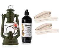 Feuerhand Set per principianti con lanterna, Baby Special 276, set con 1 litro di alcalan e 2 stoppini di ricambio (oliva)