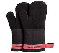 Feuermeister Guanti da forno colore nero/rosso in cotone e poliestere, resistenti al calore fino a 250 °C, lunghezza: 35 cm, 9180FM101