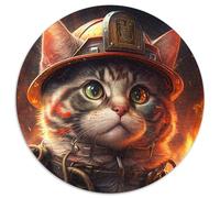 Feuerwehrmann-Katzen-Puzzle, 1000 Teile, für Erwachsene, rund, aus Pappe, Heimdekoration und interaktives Familienspiel, ideales Geschenk, 1000 Teile (67,5x67,5cm)