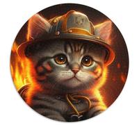Feuerwehrmann-Katzen-Puzzle 1000 Teile für Erwachsene, rundes Puzzle für Teenager, interaktives Familienspiel, herausforderndes Geschenk, 1000 Teile (67,5x67,5cm)