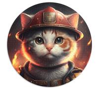 Feuerwehrmann-Katzen-Puzzle, 1000 Teile, rund, Papierpuzzle, Familienaktivität, Heimdeko-Geschenk, Familienspielzeugspiel, 1000 Teile (67,5x67,5cm)