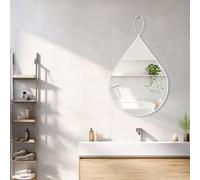 FEUFOAM Specchio bianco con cornice in metallo a forma di goccia, grande specchio da parete irregolare decorativo per camera da letto, soggiorno, vanità, ingresso corridoio, 50 x 40 cm