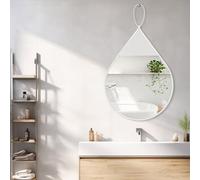 FEUFOAM Specchio da parete a goccia con cornice in metallo, specchio ovale da parete, decorativo, per ingresso, soggiorno, bagno, corridoio, bianco, decorazione per la casa, 65 x 45 cm