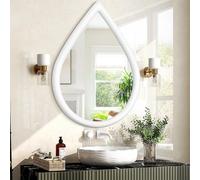 FEUFOAM Specchio vintage bianco a goccia da appendere alla parete, cornice in legno, 65 x 45 cm, specchio decorativo per ingresso, soggiorno, bagno, corridoio, decorazione per la casa