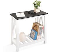FEUFOAM Tavolino da salotto con struttura in legno, tavolino stretto con ripiani, nero e bianco, rettangolare, per divano, piccoli spazi, soggiorno, camera da letto