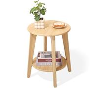 FEUFOAM Tavolino piccolo rotondo con 2 ripiani portaoggetti beige tavolini d'accento divano comodino moderno comodino per soggiorno camera da letto piccoli spazi