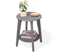 FEUFOAM Tavolino rotondo in legno grigio con ripiano inferiore rustico vintage comodino accanto al tavolo per soggiorno camera da letto piccoli spazi