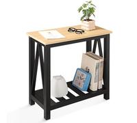 FEUFOAM Tavolino stretto con struttura in legno, tavolini stretti con ripiani, rettangolare, comodino per divano, piccoli spazi, soggiorno, camera da letto