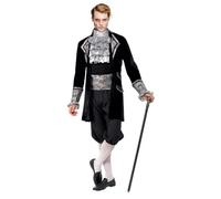 Fever, costume da vampiro barocco da uomo, con giacca, pantaloni, cravatta