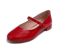 Feversole Ballerina variopinta del Cuscino della Schiuma di Memoria del Macaroon della Pelle, Maryjane Rosso Patent Tacco Piatto, 38 EU