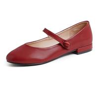 Feversole Ballerina variopinta del Cuscino della Schiuma di Memoria del Macaroon della Pelle, Maryjane Retro Rosso Tacco Piatto Vegano Tacco Piatto, 39 EU