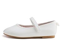 Feversole Basic Synthetic Girls Cute Dress,Ragazze Mary Jane Strap Scarpe Basse Ballerine da Principessa Scarpe da Scuola Piatte Bianco 32 EU