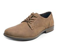 Feversole Men's Classic Dress Derby Stringate Basse Elegante Sera Oxford Vintage Verniciata Nabuk Marrone Chiaro 42EU