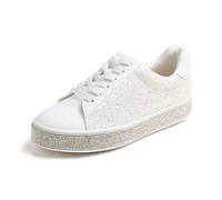 Feversole Moda Scintillio Piattaforma Strass Festa Vacanza Nozze Scarpe da Ginnastica, AB Bianco, 39 EU