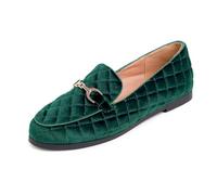 Feversole Women's Fashion Trim Deco Loafer Slippers,Pantofole Decorative alla Moda per Donna Velluto Verde Trapuntato 40 EU