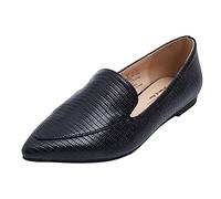 Feversole Women's Loafer Flat Pointed, Mocassini da Donna alla Moda con Punta Piatta e comode Scarpe da Ufficio da Guida Lagarto Nero 37 EU