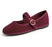 Feversole Women's Mary Jane Fashion,Scarpe Basse Classiche da Donna Décolleté Eleganti Mary Jane con Fibbia Morbida Scarpe da Ballo per Balletto per Donna Mary Jane in Velluto a Coste Borgogna 37