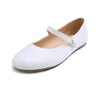 Feversole Women's Mary Jane Fashion，Scarpe Basse Classiche da Donna Décolleté Eleganti Mary Jane con Fibbia Morbida Scarpe da Ballo per Balletto per Donna Bianco 38