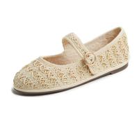 Feversole Women's Mary Jane Fashion，Scarpe Basse Classiche da Donna Décolleté Eleganti Mary Jane con Fibbia Morbida Scarpe da Ballo per in Beige a Rete con Fibbia Rotonda 38