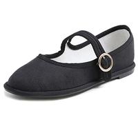 Feversole Women's Mary Jane Fashion，Scarpe Basse Classiche da Donna Décolleté Eleganti Mary Jane con Fibbia Morbida Scarpe da Ballo per Balletto per Donna Tela Nero 38