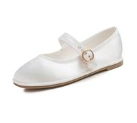 Feversole Women's Mary Jane Fashion，Scarpe Basse Classiche da Donna Décolleté Eleganti Mary Jane con Fibbia Morbida Scarpe da Ballo per in Bianco a Rete con Fibbia Rotonda 38.5